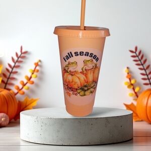 Orange Fall Season Tumbler with Straw
